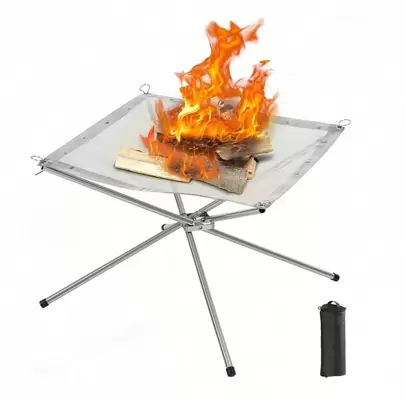 可折叠篝火烧烤架，户外露营花园后院加热网，不锈钢可折叠火坑烧烤工具，可拆卸