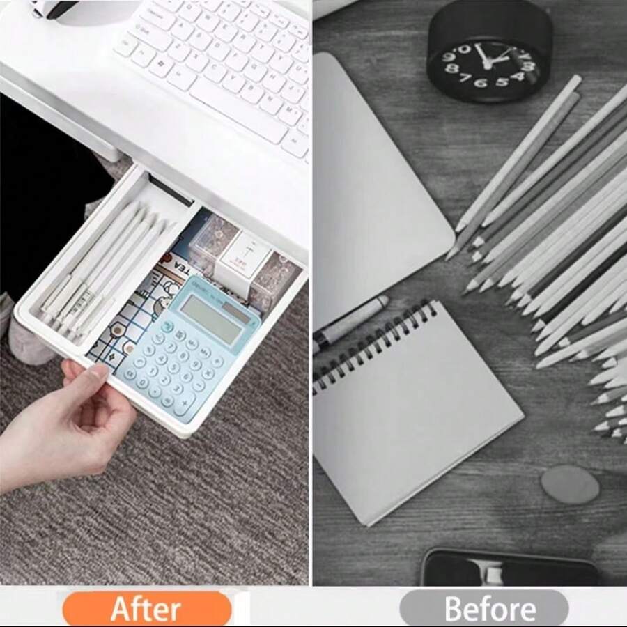 1pc Japanese Style Desk Organizer Under Table Drawer, Nonperforated Desk Bottom Storage Hidden