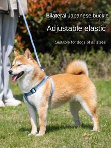 1pc Adjustable Blue Pet Dog & Cat Walking Leash With Harness, Breathable Linen Chest Strap, For Small Medium Large Breeds - Blue - View 8