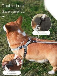 1pc Adjustable Blue Pet Dog & Cat Walking Leash With Harness, Breathable Linen Chest Strap, For Small Medium Large Breeds - Blue - View 5