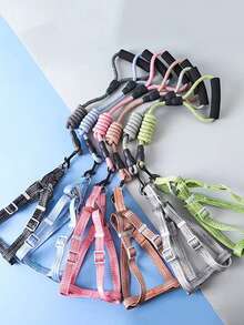 1pc Adjustable Blue Pet Dog & Cat Walking Leash With Harness, Breathable Linen Chest Strap, For Small Medium Large Breeds - Blue - View 3