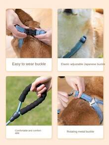 1pc Adjustable Blue Pet Dog & Cat Walking Leash With Harness, Breathable Linen Chest Strap, For Small Medium Large Breeds - Blue - View 9