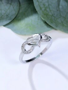 1pc Fashionable Elegant Personalized Infinity Heart Cubic Zirconia Ring, Surprise Gift For Valentine's Day, Mother's Day - Pink - View 3