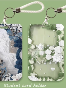 1pc Flower Pattern Card Holder For Student Id, Meal Card, Metro Card, Bus Card, Kindergarten Pick-Up Card, Etc. - Green - View 4