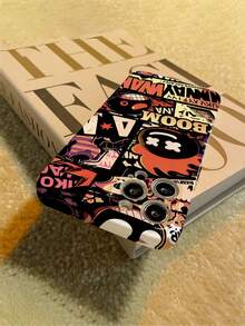1pc Cool Orange Boom Comic Pattern Frosted Full Coverage Precise Hole Anti Drop Phone Case Compatible With IPhone Series - Multicolor - View 1
