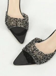 Damen Mode Kristall Plateau Pantoletten, elegant, glänzend, klassisch, wunderschöne schwarze offene Zehenpumps, einfach zu stylen, perfekt für Partys und Valentinstag
