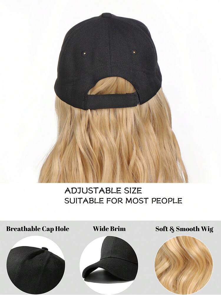 Long Fluffy Wavy Curly Baseball Black Cap Whit Hair Wig Ombre Blonde Hairpiece Synthetic Natural Wig Wigs Seamless Connection Hat Wig For Women - Ombre - View 6