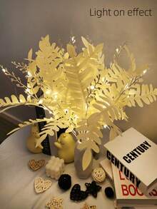 1入組金合歡葉led燈,樹葉和花朵適用於婚禮家居房間裝飾,diy仿真植物搭配節日佈置 - 黃色 - 查看 3