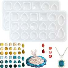 1入組珠寶製作水晶膠模具,幾何形狀的寶石,例如心形、正方形、三角形、水滴形,連同矽膠模具的吊墜