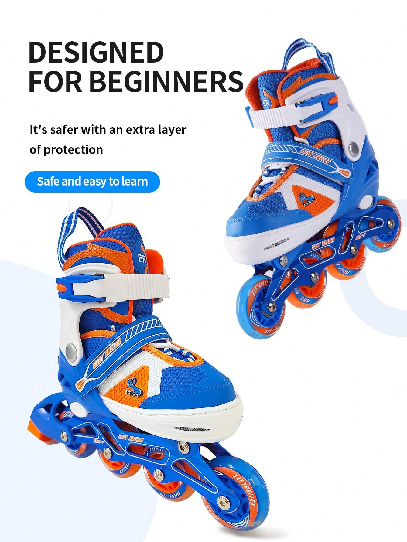 ER Blue Sport Style Illuminating Flashing Inline Skates With Adjustable