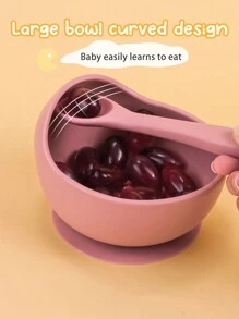 2pcs/Set Baby Feeding Set Silicone Bowl And Silicone Spoon, Baby Tableware Training Bowls With Suction Cup, Roft Silicone Material, Cartoon Animals Prints