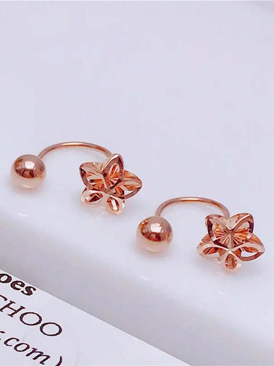 1 件時尚 5 瓣花朵形狀鏤空耳環適合女士日常佩戴 - 玫瑰金 - 查看 1