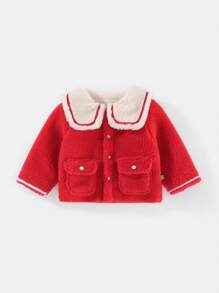 女婴撞色毛绒套装 - 紅色 - 查看 5