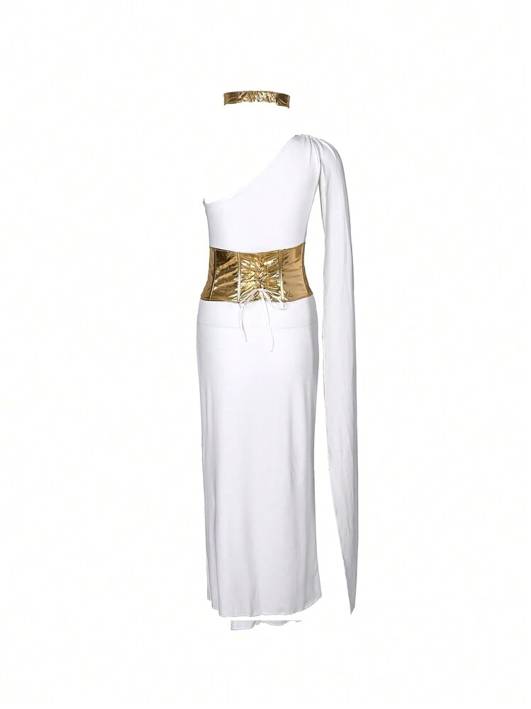 1set Shoulder Greek Goddess Dress, Headband And Waistband Costume For  Themed Party Performance | SHEIN USA