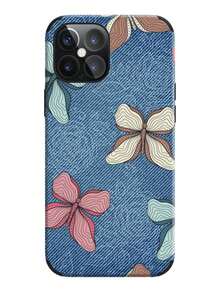 1 chiếc nơ & in hiệu ứng denim chống rơi, chống sốc, dây buộc & giá đỡ nhẫn, vỏ điện thoại vẽ tay bằng da thủ công, tương thích với iPhone 14 Pro Max - Màu xanh lam - Xem 11