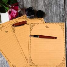 20 Sheets Vintage Lined Paper With Antique Border Design, Aged Stationery For Writing Letters, Invitations - Pink - View 3