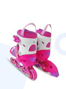 Easy Roller Pink Sports Style Skating Shoes Set With Flashing Straight Row Wheels, Adjustable Size, Soft And Breathable Surface, Portable, Including Skates, Shoulder Bag, 6 Pcs Protective Gear Set And Helmet. - Pink - View 5