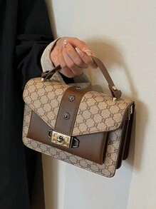 Plaid Presbyopic Small Square Bag As A Gift For Women, Fashionable And Elegant Double-Layer Bag Pu Portable Crossbody Twist Lock, Fashionable And Versatile, Suitable For Women's Daily Travel Use