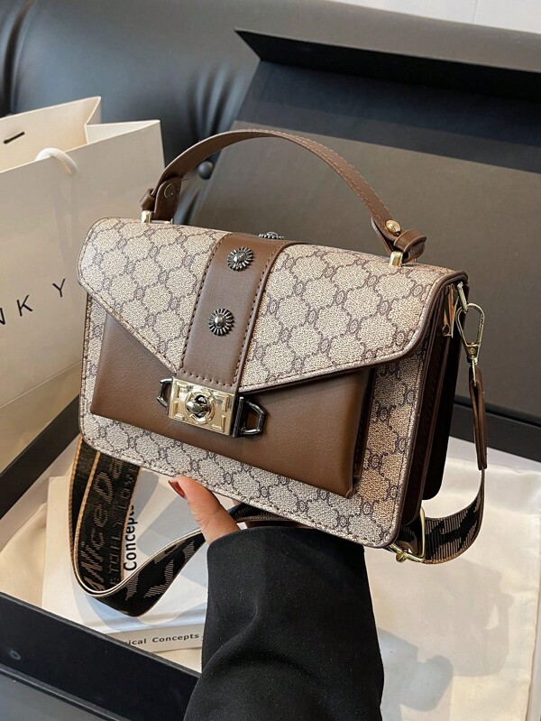 Plaid Presbyopic Small Square Bag As A Gift For Women, Fashionable And Elegant Double-Layer Bag Pu Portable Crossbody Twist Lock, Fashionable And Versatile, Suitable For Women's Daily Travel Use