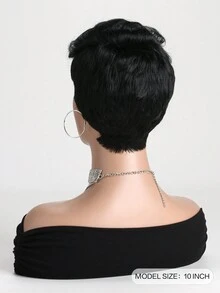 10 英寸女士短款黑色合成假发，带侧刘海，时尚自然风格，适合日常佩戴、节日、万圣节、圣诞节、化妆舞会 - 黑色 - 查看 7
