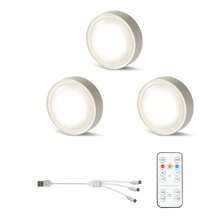 無線1500mah可充電led 3/6個薄餅形壁櫥燈,遙控器,磁性安裝,適用於廚房、櫥櫃、展示櫃 - 白色 - 查看 2