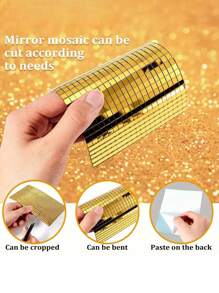1卷(1464片)自粘式馬賽克玻璃牆貼紙和480片自制鏡子貼紙(具有閃閃發光效果),適用於家庭裝飾、ktv等場所 - 金色 - 查看 5