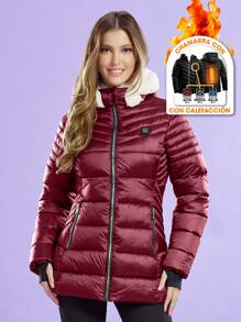 Chamarra Abrigo THAT'S HOT, Térmica con Sistema de Calefacción Eléctrica y Capucha para Mujer, Capitonada con Bolsas y Cierres, Cómoda y Juvenil para invierno - Moda Mujer Ultraligera Cómoda Elegante Casual Confortable Excelente Calidad para dama, Moderna, Actual y en Tendencia. El mejor regalo para Novia, Hija, Esposa, Mama, Tia, Amiga, Aniversario, San Valentín, Dia de las madres, Navidad, Cumpleaños. BHI23-0461-SHARON - Cereza - Ver 1