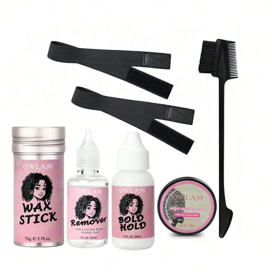 Kit De Colle Pour Perruque En Dentelle, 7 Pièces, Colle Imperméable Pour Perruque Avant En Dentelle Avec Outils Et Bâton De Cire, Gel De Cire De Contrôle Des Bords, 1 Pièce De Colle Pour Perruque, 1 Dissolvant De Perruque, 1 Bâton De Cire Pour Cheveux, 1 Pièce De Gel De Cire De Contrôle Des Bords, 2 Pièces De Sangle De Fixation De Bord De Perruque, 1 Brosse De Bord De Cheveux