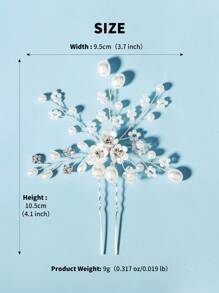 1個品味優雅的珍珠花水晶手工婚禮新娘髮夾,歐美式婚禮造型頭飾,高雅髮飾配件 - 銀色 - 查看 7