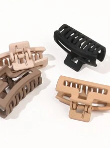 4入組咖啡色霧面質感中空T形半扎馬尾夾，日常休閒使用 - 彩色 - 查看 2