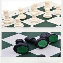 Outdoor travel chess with foldable leather board in portable bucket, board games, parent-child board games, chess, outdoor entertainment - Green - View 3