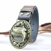 3.7cm寬西部牛仔風格男士皮帶,附帶扣,復古酷炫的腰帶 - 金色 - 查看 2