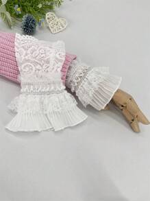 1 对女士蕾丝短袖袖口，网眼和花卉蕾丝装饰，防滑袖套和手套婚礼情人节 - 白色 - 查看 3