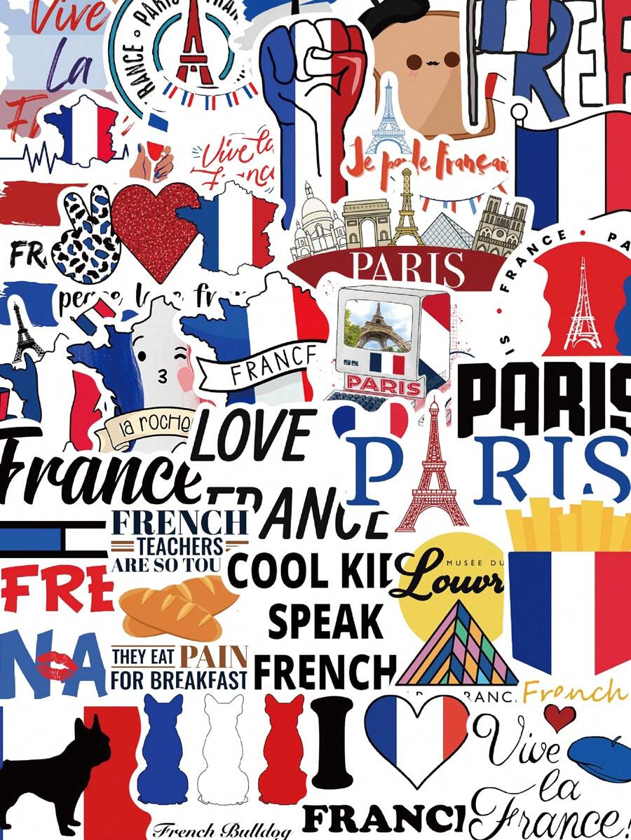 50入組法國貼紙,適用於diy手提箱,筆記本,ipad,手機殼裝飾 - 彩色 - 查看 1