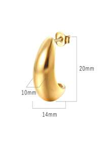 1pair High-grade Stainless Steel Bean Design Earrings With Simple & Unique 18k Gold Drip-shaped Charm, Golden Color, Women's Fashion - Yellow Gold - View 3