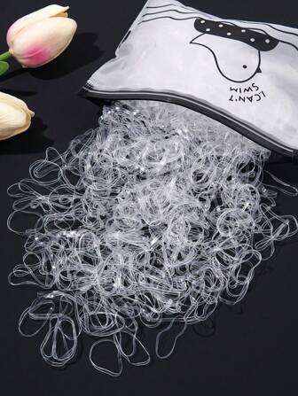 1000 Pieces/Bag Transparent Disposable Mini Rubber Band, Strong Elastic Headband, Thin Scrunchie