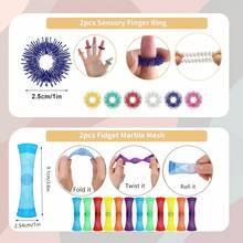 6 件式坐立不安玩具組包括 2 個戒指、2 個蛇尺、2 個大理石網坐立不安玩具 Adhd 焦慮壓力緩解 - 彩色 - 查看 2