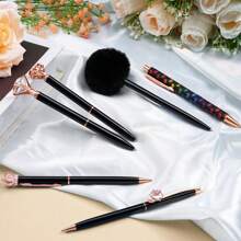 8Pcs Ballpoint Pens Set Purple Pens Set Purple Ballpoint Pen Bling In Black & Blue Metal Crystal Diamond Pen For Journaling Glitter Fancy Pens Gifts For Women Wedding Office,Suitable For Junior High School Primary School Boys And Girls College Student - 黑色 - 查看 3