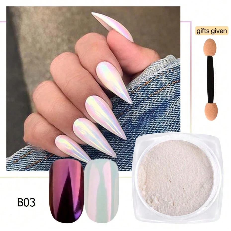 閃粉美甲粉 漣漪 鉻 貝殼閃光顏色效果 暑假裝飾 Diy 閃光美甲 給學生的聖誕節美甲創意 - 紫色 - 查看 1