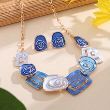 1入頸鍊和1對耳環套裝,時尚且典雅的幾何圖案o形鏈原創設計,女士或女孩的創意珠寶,非常適合作為婚禮伴娘禮物