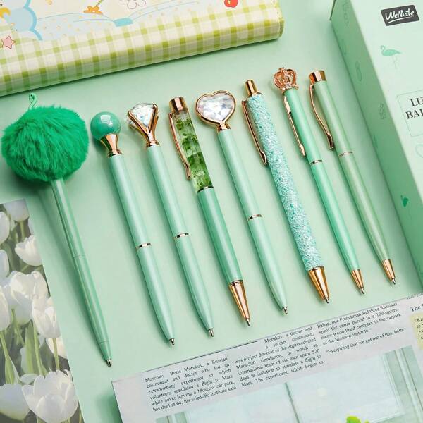 8Pcs Ballpoint Pens Set Purple Pens Set Purple Ballpoint Pen Bling In Black & Blue Metal Crystal Diamond Pen For Journaling Glitter Fancy Pens Gifts For Women Wedding Office,Suitable For Junior High School Primary School Boys And Girls College Student