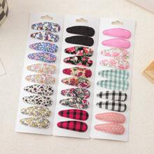 5套/組兒童髮夾,印花格紋和條紋設計bb髮夾,水滴設計髮夾,適用於女童髮飾配件 - 彩色 - 查看 2