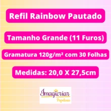 Refil Rainbow Pautado 120g para Caderno Inteligente | Tamanho A5, Médio ou Grande | Folhas Coloridas Degradê com Linhas Brancas | Refil para Caderno de Discos | Papel para Caderno Reposicionável | Folha Colorida com Linha Pauta Branca | Gramatura Alta | Original Oficial - Grande 120g - Visão 2