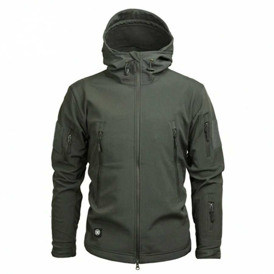 Zipper Shark Skin Military Tactical Jacket - 軍綠色 - 查看 1