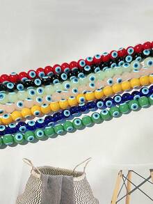 1串(約50顆)圓形玻璃邪眼珠子,適用於diy珠寶製作 - 紅色 - 查看 3