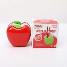 1pc Apple Shaped Pen Holder For Students, Creative Desktop Storage Organiser Cartoon Pen Container, Made Of Ps Material - Red - View 3