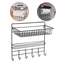 Porta Tempero Condimentos com Rolo de Papel Toalha com 6 ganchos Pendurar Pano de Prato Aramado Multiuso