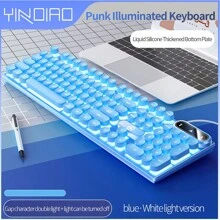 YINDIAO K600 有线键盘，圆形背光按键，朋克风格键盘，适用于游戏、办公打字，兼容台式机和笔记本电脑 - 粉色 - 查看 7