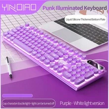 YINDIAO K600 有线键盘，圆形背光按键，朋克风格键盘，适用于游戏、办公打字，兼容台式机和笔记本电脑 - 粉色 - 查看 8