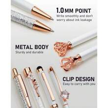 8Pcs Ballpoint Pens Set Purple Pens Set Purple Ballpoint Pen Bling In Black & Blue Metal Crystal Diamond Pen For Journaling Glitter Fancy Pens Gifts For Women Wedding Office,Suitable For Junior High School Primary School Boys And Girls College Student - 白色 - 查看 4